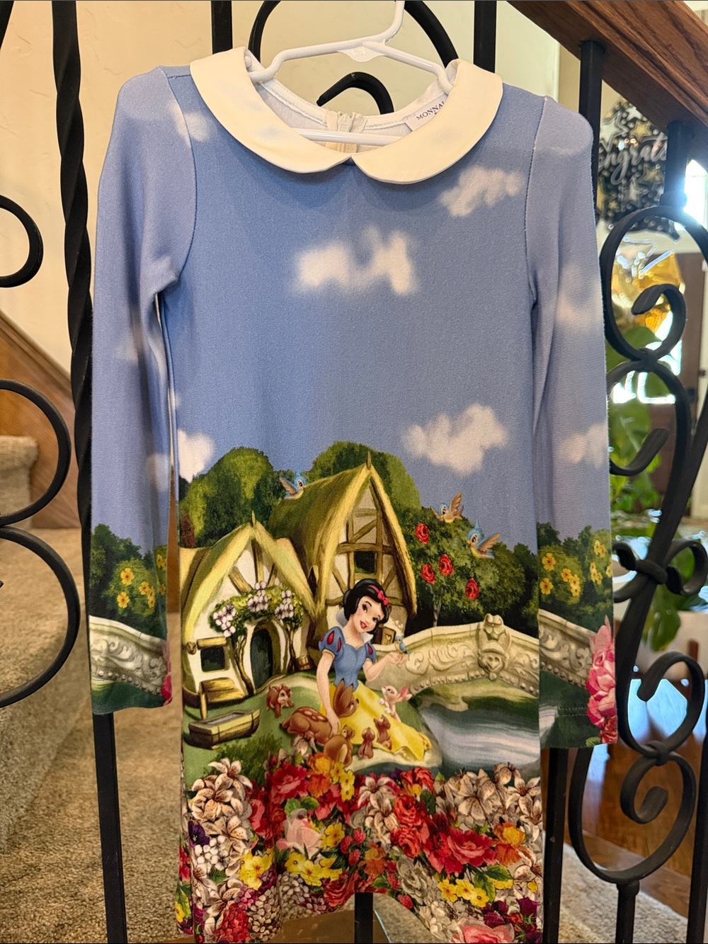 MonnaLisa Blue Long-Sleeve Dress with White Peter Pan Collar